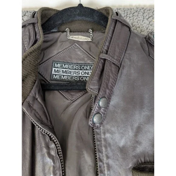 Vintage Members Only Leather Bomber Jacket Mens 42 Brown Brick Motorcycle Zip